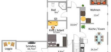 Wohnung 100 m², 4 ZKB, 2. OG, Loggia, Zentrum