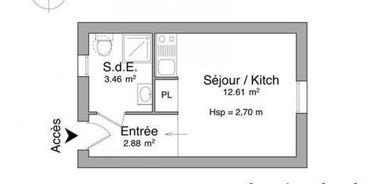 Studio meublé  à louer, 1 pièce, 19 m², Étage 0/2