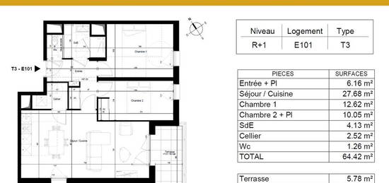 Appartement T3 neuf de 64 m² à Cesson-Sévigné