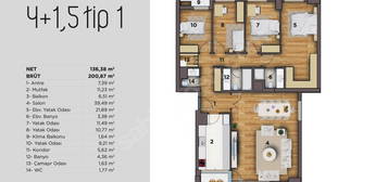 DKY İNŞAAT Projesi 4+1 203m2 Teraslı ve Balkonlu Daire