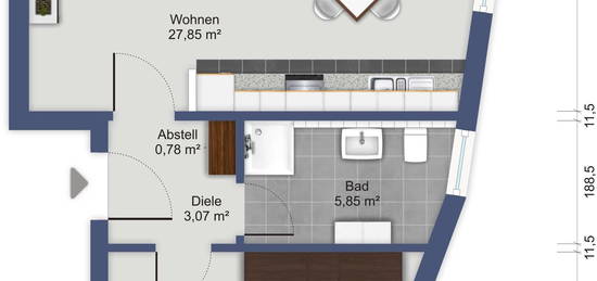 Sehr gepflegte 2-Zimmer-Dachgeschosswohnung mit Balkon und Einbauküche im Herzen Kelkheims (Taunus)