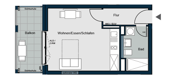 Erstbezug / Möbliertes 1- Zimmer Apartment mit großem Balkon