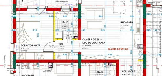 Apartament cu 2 camere, finisat, 53 mp utili, etaj I, zona E