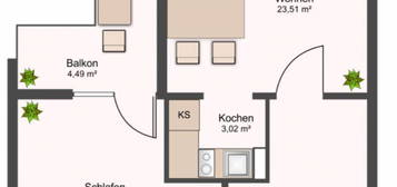 Zentral gelegene 2-Zimmer Erdgeschosswohnung: 69,50 m²