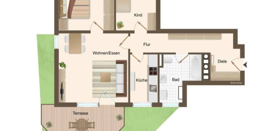 3-Zimmer-Wohnung mit Garten inkl. TG Stellplatz und Küche zunächst befristet auf zwei Jahre