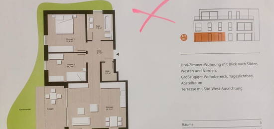 3-Zimmer-Wohnung, Baindt, EG, SW-Lage