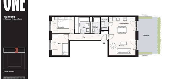 Modern möblierter KfW40-Neubau mit High-End Ausstattung: 3 Zimmer mit sonniger Terrasse im grünen