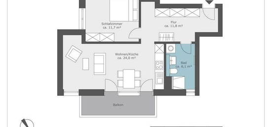 Hier findet jeder seinen Platz: praktische 2-Zimmer-Wohnung