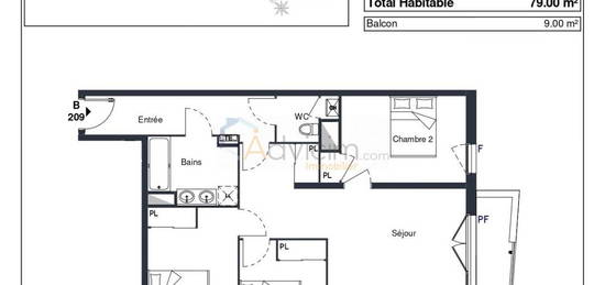 Appartement  à louer, 4 pièces, 3 chambres, 79 m²