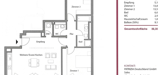 Möblierte 3-Zimmerwohnung mit großem sonnigem Balkon