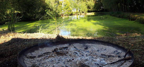 Teich, Grundstück, kleiner Wald mit Hütte, Garage und wc