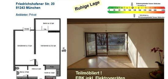 Ruhige,  2-Zimmer-Wohnung, mit West Balkon und Einbauküche in Westkreuz Aubing München