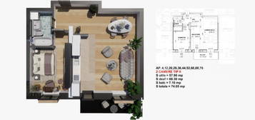 Comision 0% la cumparator! Apartament 2 camere, 65 mp, Satin