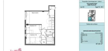 Appartement  à louer, 3 pièces, 2 chambres, 67 m²