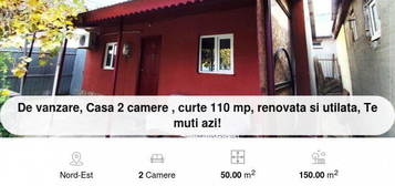 De vanzare, Casa 2 camere , curte 110 mp, renovata si utilata, Te muti