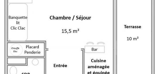 Location meublée Studio 24 m² + Terrasse de 10m² (+ option location parking)