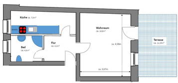 1-Raum-Wohnung m. Einbauküche, teilmöbliert - ruhige Zentrumslage