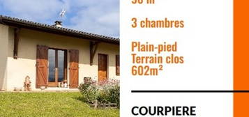 COURPIERE: Maison de plain-pied 3 chambres 98m² sur terrain clos 600m²