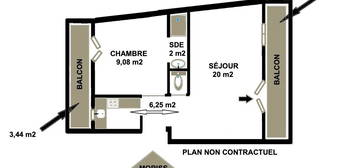 Appartement  à vendre, 2 pièces, 1 chambre, 38 m²