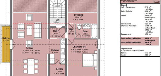 Appartement Saint-denis-en-bugey 2 pièce(s) 69m2 au sol