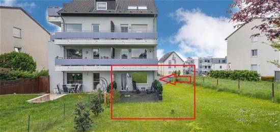 Leverkusen-Steinbüchel: Attraktive Erdgeschosswohnung mit Sonnen-Balkon, Terrasse und Gartennutzung