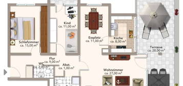 Helle und freundliche 3,5 ZKB-Wohnung mit ca. 28 qm Terrasse, TG-Stellplatz in Botnang