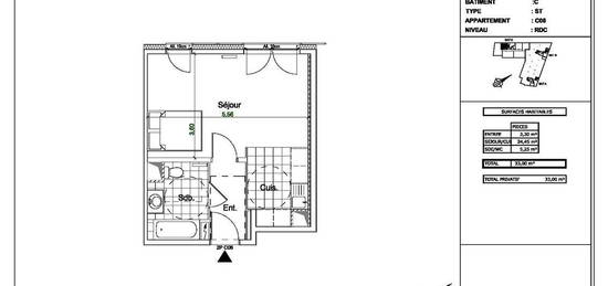 Le Bourget grand studio de 33 m² + parking