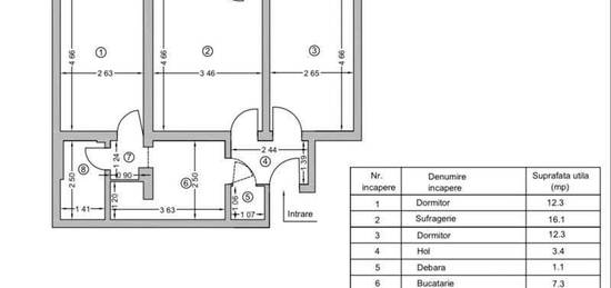 Apartament 3 camere Razboieni et 1 balcon/2 dormitoare 61,3 m2 bloc 2