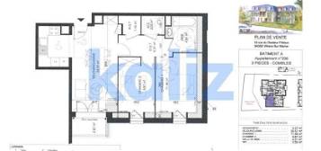 Appartement  à louer, 3 pièces, 2 chambres, 58 m²