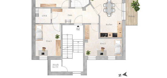 4-Zi.-Wohnung, 1. OG, KEINE Gaskosten durch Wärmepumpe!