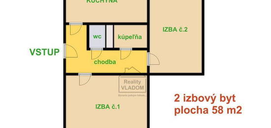 * Veľký 2 izbový byt, plocha 58 m2, ul. P. Horova *