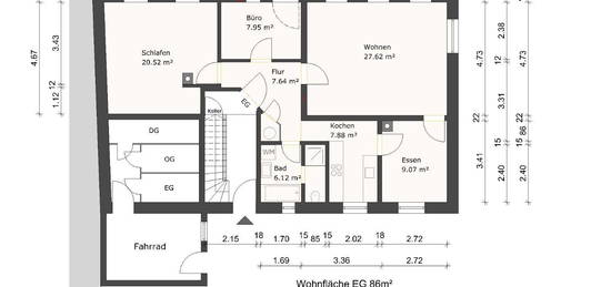 Wohnung 4 ZKB 86m² EG; Carport, Keller, Fahrradraum