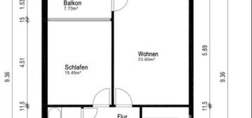 Helle & moderne 2ZKB Wohnung 62m² am Wall mit überdachtem Balkon