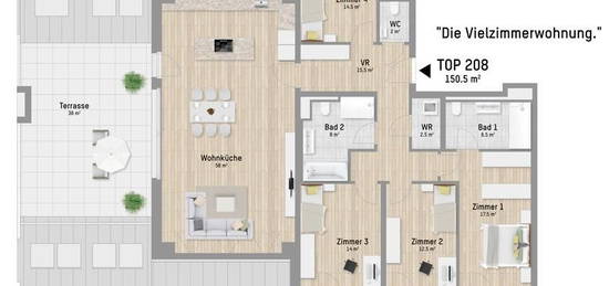 Vielzimmerwohnung für vielseitige Individualisten. 151 m², 5 Zimmer, 2 Terrassen und ganz viel Platz