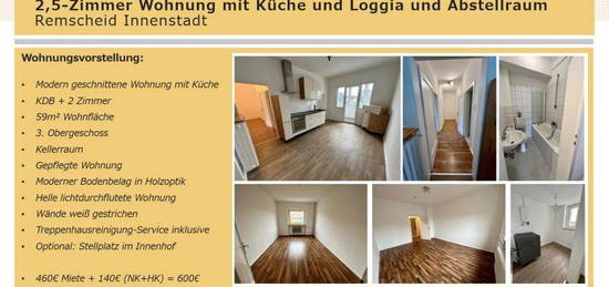 Remscheid Innenstadt| Helle 2,5-Zimmer Wohnung mit Küche | Hell und modern geschnitten