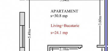 Apartament 1 cameră 30,8 mp + CURTE 70 mp cartier HLINCEA -