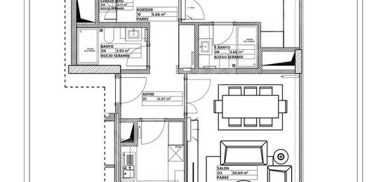 DKY İNŞAAT Projesi 3+1 159m2 Balkonlu Satılık Residence