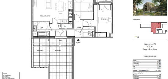 Appartement meublé  à vendre, 3 pièces, 2 chambres, 70 m²