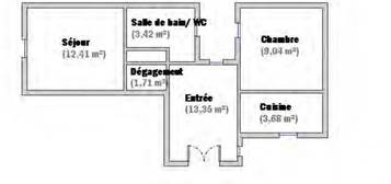 Appartement  à vendre, 3 pièces, 2 chambres, 44 m²